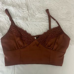 Women’s Lace Brown Satin Going out top crop top